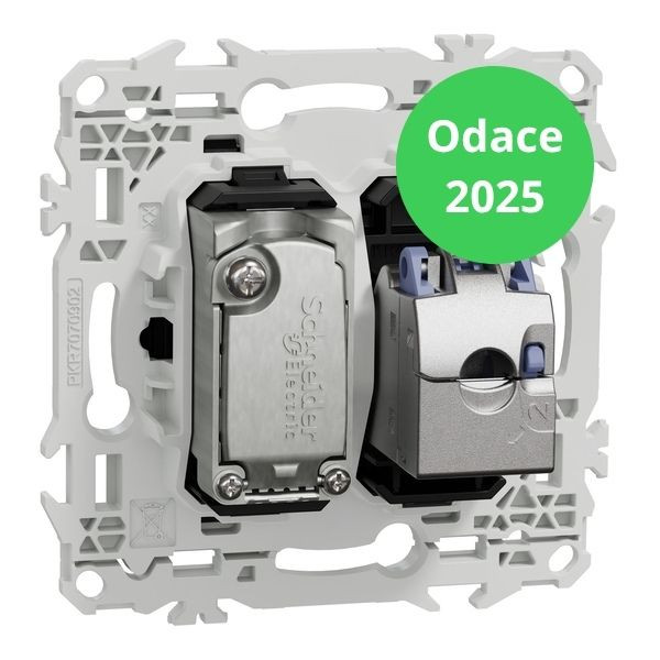 Schneider - Odace 2025 - LOT de 10 Prises mixte RJ45 Cat.6 STP + TV - Noir onyx - Réf : S940141 x 10