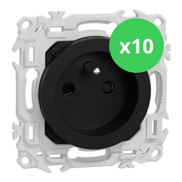 Schneider - Odace 2025 - LOT de 10 Prises rénovation 2P+T à puits - 4 bornes auto par pôle - Noir onyx - Réf : S940049 x 10