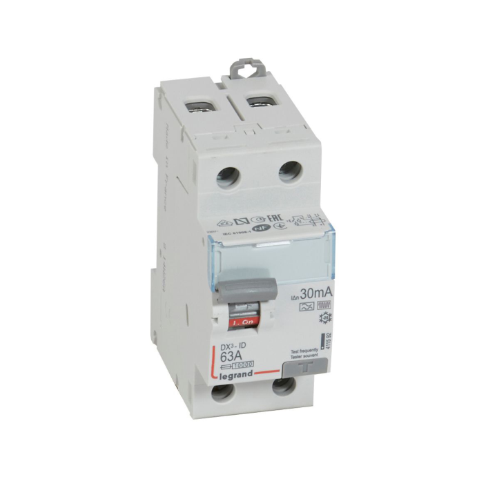 LEGRAND - Interrupteur différentiel - DX3 - 2P - 63A - 30mA - Type F - Départ Bas à Vis - Réf : 411592