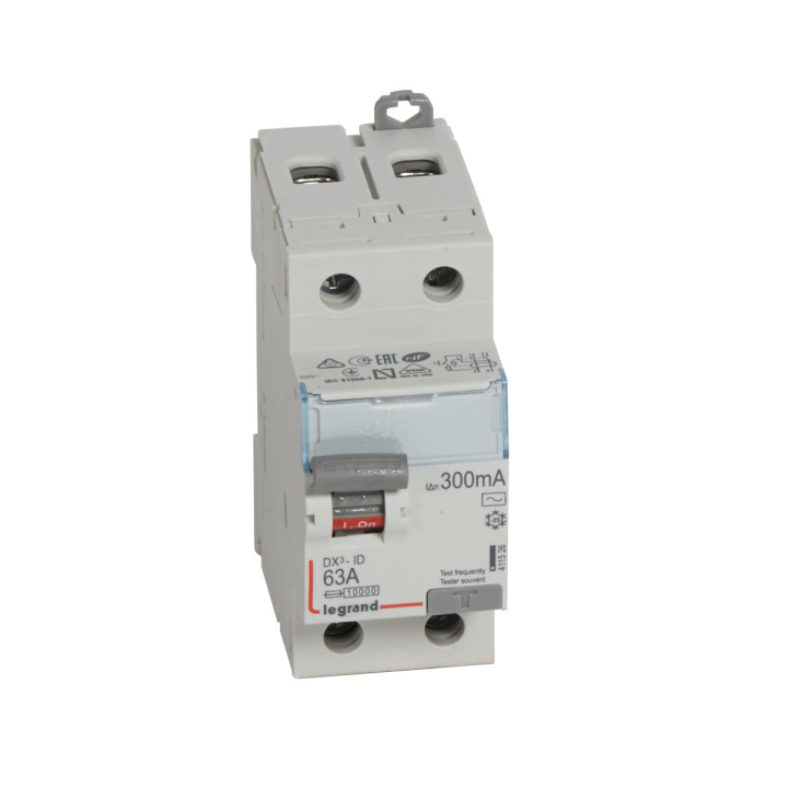 LEGRAND - Interrupteur différentiel - DX3 - 2P - 63A - 300mA - Type AC - Départ Bas à Vis - Réf : 411526