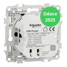 Schneider - Odace 2025 - LOT de 10 Chargeurs USB-C 65W - Forte puissance et charge rapide - Noir onyx - Réf : S940406 x 10