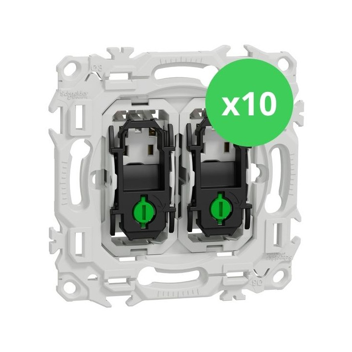 Schneider - Odace 2025 - LOT de 10 Double Va et Vient ou Poussoir - Sans enjoliveur - 10AX - Blanc craie - Réf : S980214 x 10