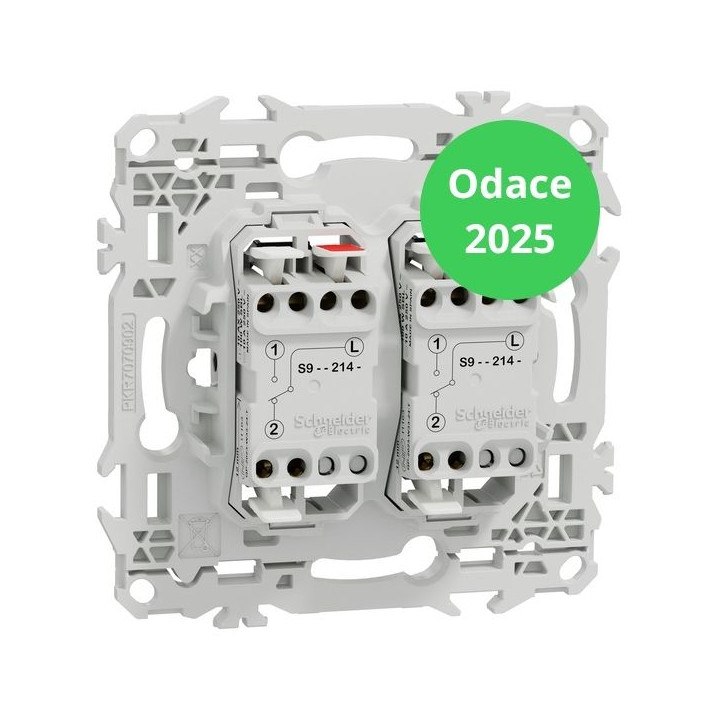 Schneider - Odace 2025 - LOT de 10 Double Va et Vient ou Poussoir - Sans enjoliveur - 10AX - Blanc craie - Réf : S980214 x 10