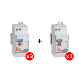 LEGRAND - LOT de 4 interrupteurs différentiels - DX3 - 2P - 63A - 30mA - Type AC et A - Réf : 411650x3 + 411651x1