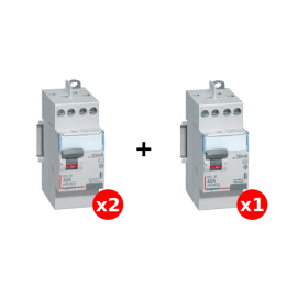 LEGRAND - LOT de 3 interrupteurs différentiels - DX3 - 2P - 40A - 30mA - Type AC et A - Réf : 411611x2 + 411617x1
