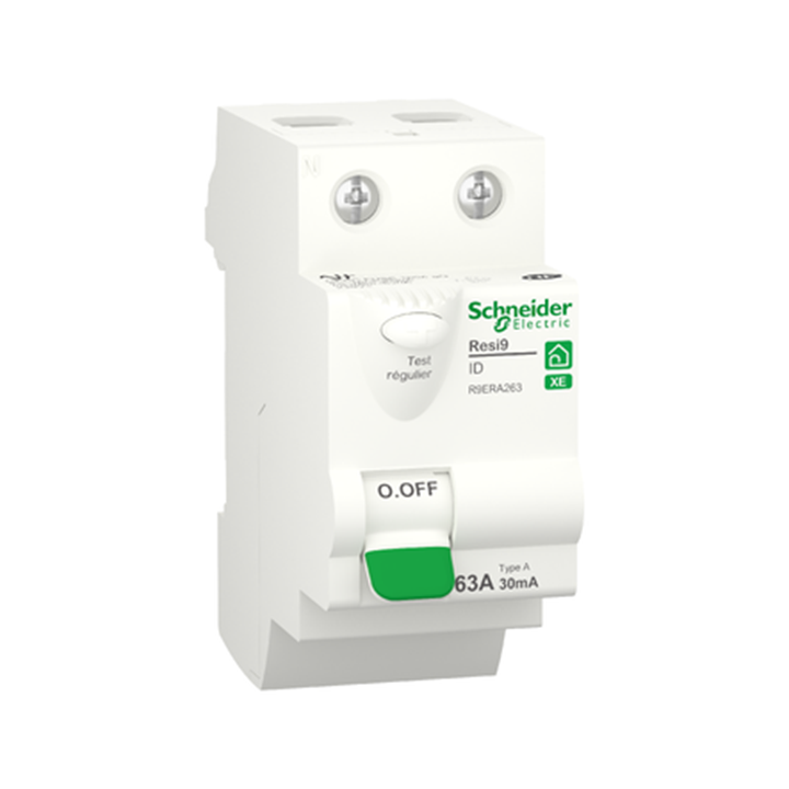 SCHNEIDER - LOT de 4 inter dif. XE - (3-ID 2x63A 30mA AC/1 - ID 2x63A 30mA A) R9ERC263x3+R9ERA263