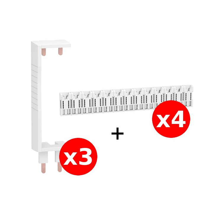 Schneider - Resi9 XE - LOT de 3 Peignes Verticale + 4 Horizontal 13M - Pour tableaux 4 rangées - Ref. : R9EXHS13x4+R9EXVx3