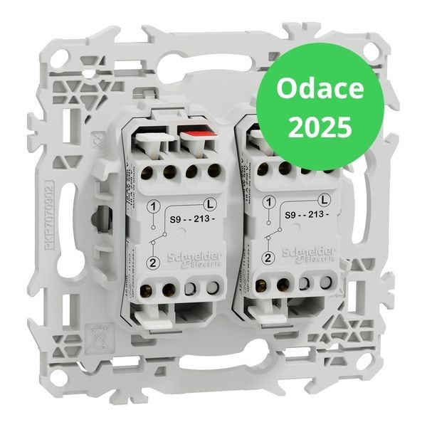 Schneider - Odace 2025 - LOT de 10 Double va-et-vient ou poussoir à levier - 10AX - Blanc craie - Réf : S920213 x 10