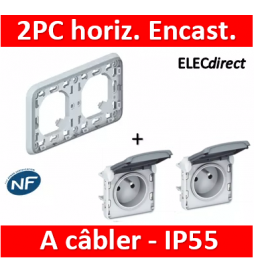 Legrand Plexo - Double PC 2P+T 16A 230V encast. - horizontal - IP55/IK07 - 069683+069551x2