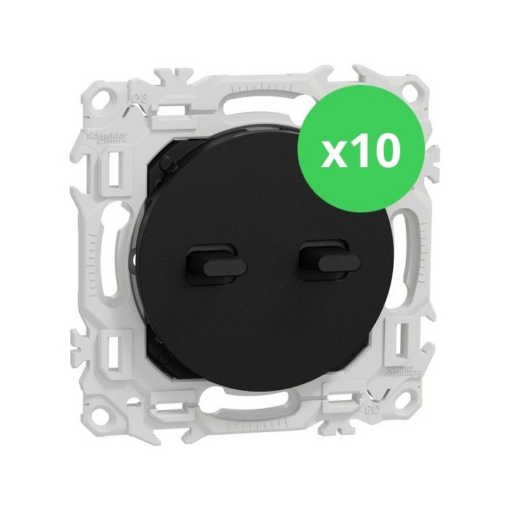 Schneider - Odace 2025 - LOT de 10 Double va-et-vient ou poussoir à levier - 10AX - Noir onyx - Réf : S940213 x 10