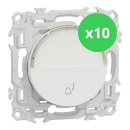 Schneider - Odace 2025 - LOT de 10 Boutons poussoir porte-étiquette - symbole carillon - Blanc craie - Réf : S920246 x 10