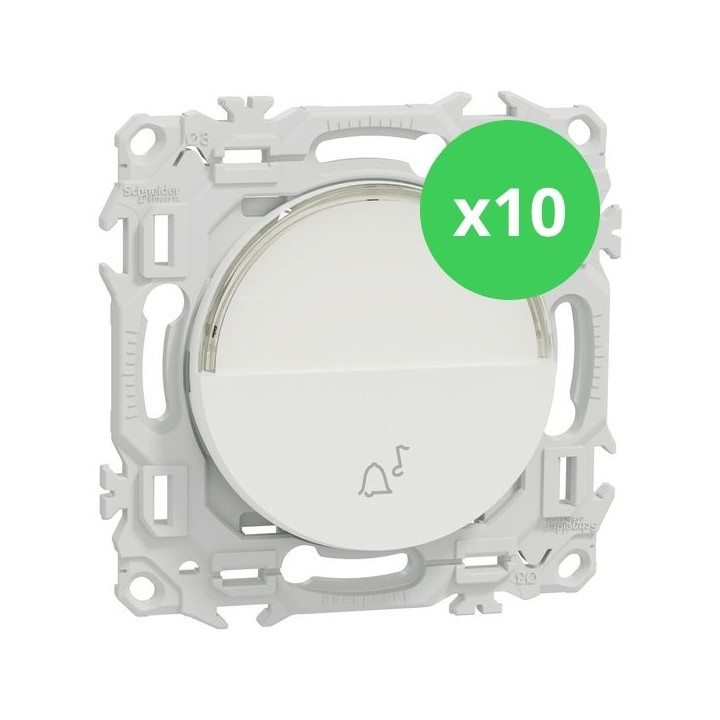 Schneider - Odace 2025 - LOT de 10 Boutons poussoir porte-étiquette - symbole carillon - Blanc craie - Réf : S920246 x 10