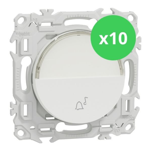 Schneider - Odace 2025 - LOT de 10 Boutons poussoir porte-étiquette - symbole carillon - Blanc craie - Réf : S920246 x 10