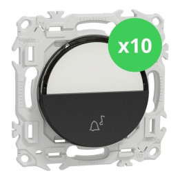 Schneider - Odace 2025 - LOT de 10 Boutons poussoir porte-étiquette - symbole carillon - Noir onyx - Réf : S940246 x 10