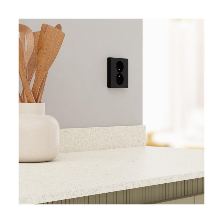 Schneider - Odace 2025 - LOT de 5 Double prise de courant 2P+T avec plaque - 1 poste - Noir onyx - Réf : S941089 x 5