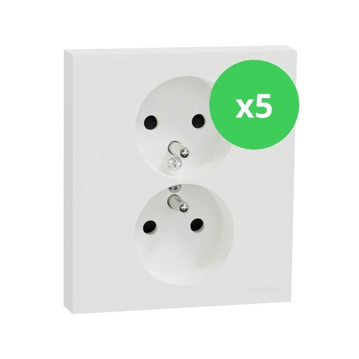Schneider - Odace 2025 - LOT de 5 Double prise de courant 2P+T avec plaque - 1 poste - Blanc craie - Réf : S921089 x 5