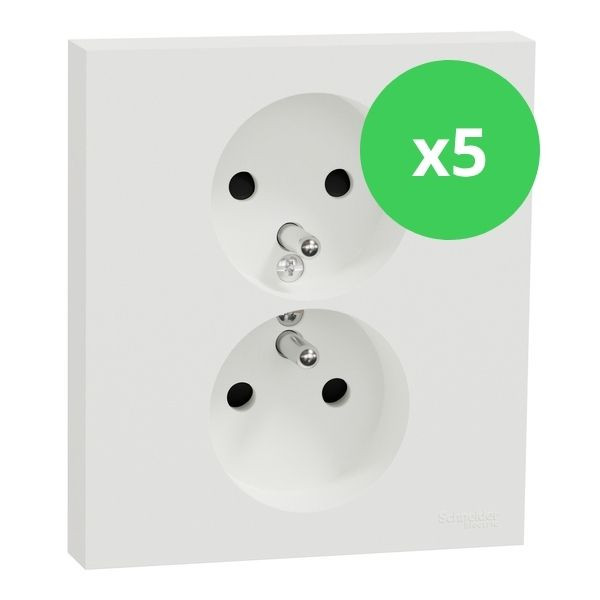 Schneider - Odace 2025 - LOT de 5 Double prise de courant 2P+T avec plaque - 1 poste - Blanc craie - Réf : S921089 x 5