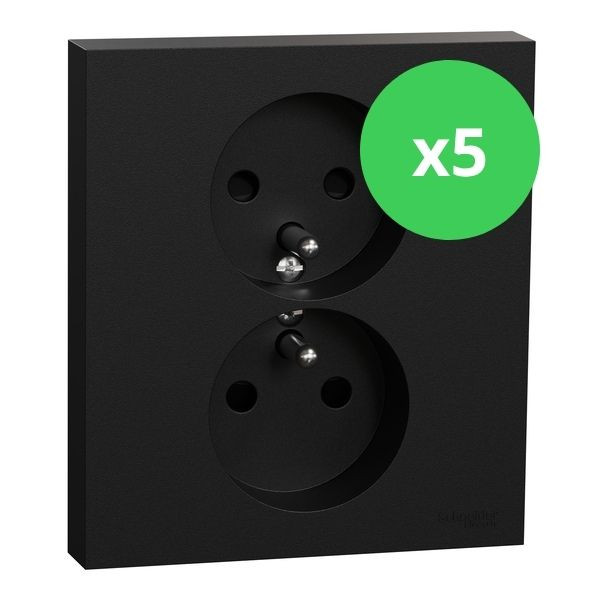 Schneider - Odace 2025 - LOT de 5 Double prise de courant 2P+T avec plaque - 1 poste - Noir onyx - Réf : S941089 x 5