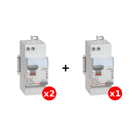 LEGRAND - LOT de 3 interrupteurs différentiels - DX3 - 2P - 63A - 30mA - 2 x AC et 1 x A - Réf : 411650x2 + 411651x1