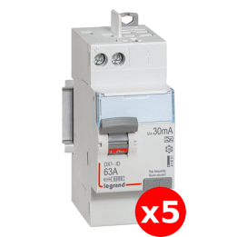 LEGRAND - LOT de 5 interrupteur différentiel - DX3 - 2P - 63A - 30mA - Type A - Départ Haut Auto - Réf. : 411651x5