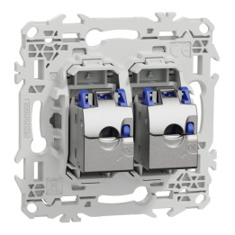 Schneider - Odace 2025 - Prise double RJ45 - Cat6A STP grade 3TV - Blanc craie - Réf : S920487