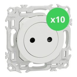 Schneider - Odace 2025 - LOT de 10 Prises 2P affleurante - Bornes automatiques - Blanc craie - Réf : S920033 x 10