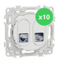 Schneider - Odace 2025 - LOT de 10 Prises double RJ45 - Cat6A STP grade 3TV - Blanc craie - Réf : S920487 x 10