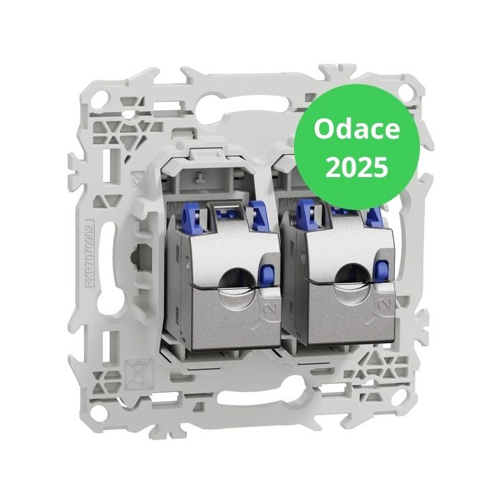 Schneider - Odace 2025 - LOT de 10 Prises double RJ45 - Cat6A STP grade 3TV - Blanc craie - Réf : S920487 x 10