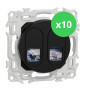 Schneider - Odace 2025 - LOT de 10 Prises double RJ45 - Cat6A STP grade 3TV - Noir onyx - Réf : S940487 x 10