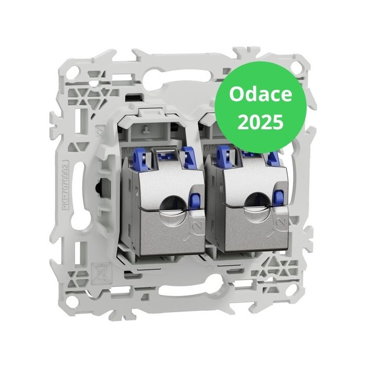 Schneider - Odace 2025 - LOT de 10 Prises double RJ45 - Cat6A STP grade 3TV - Noir onyx - Réf : S940487 x 10