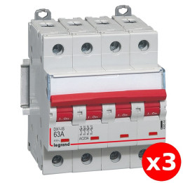 Legrand - DX3 - LOT de 3 Interrupteur-sectionneur à déclenchement 63A - 4P - Ref. : 406544x3