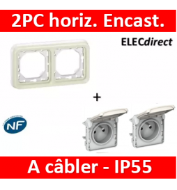 Legrand Plexo - Prises 2x2P+T horizontal à cabler Plexo encastré blanc - 16 A - 250 V - 069621x2+069694