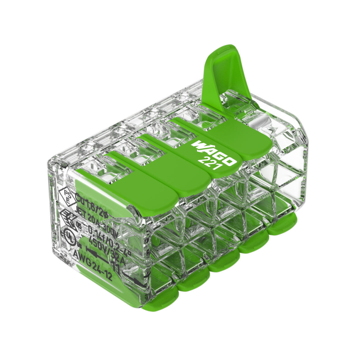WAGO - Boîte de 15 Bornes GREEN Range auto fils Souple / Rigide 10 x (0.14 à 4mm2) - Réf : WAG 221-430
