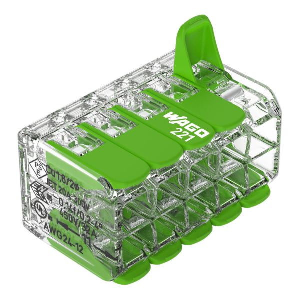 WAGO - Boîte de 15 Bornes GREEN Range auto fils Souple / Rigide 10 x (0.14 à 4mm2) - Réf : WAG 221-430
