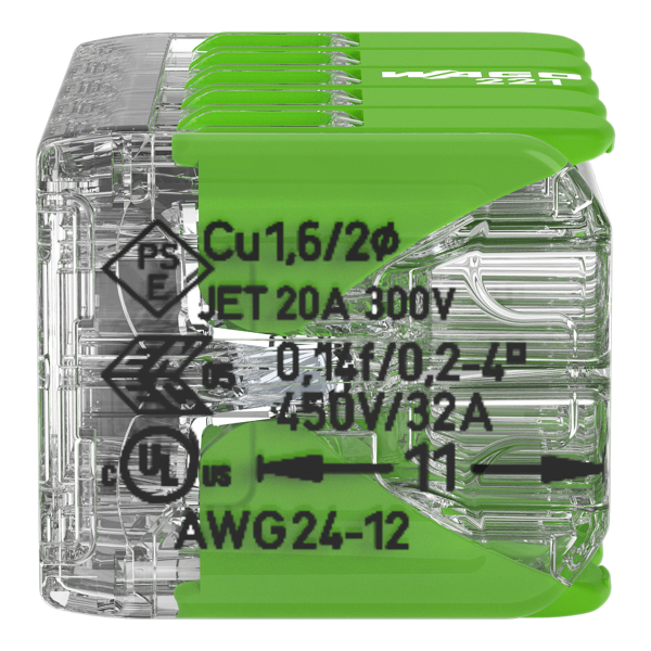 WAGO - Boîte de 15 Bornes GREEN Range auto fils Souple / Rigide 10 x (0.14 à 4mm2) - Réf : WAG 221-430