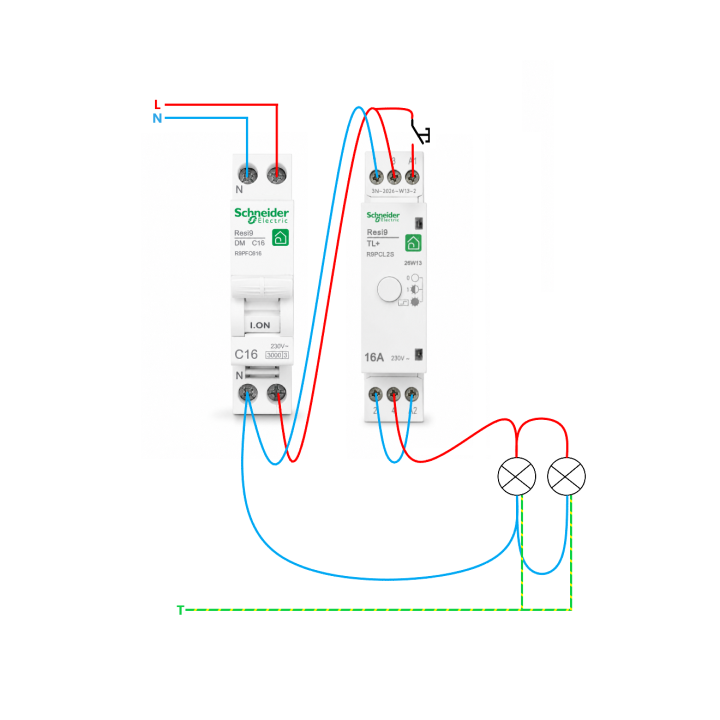 Schneider - Télérupteur RESI9 XP - monophasé 16A - 250V - Silencieux - Schéma de câblage - Réf : R9PCL2S