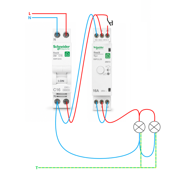 Schneider - Télérupteur RESI9 XP - monophasé 16A - 250V - Silencieux - Schéma de câblage - Réf : R9PCL2S