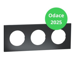 Schneider - Odace Métal 2025 - Plaque de finition 3 postes - Effet Perle Noire support noir - Réf : S912706
