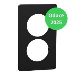 Schneider - Odace Architecte 2025 - Plaque de finition 2 postes entraxe spécifique 57mm - Noir onyx - Réf : S940814