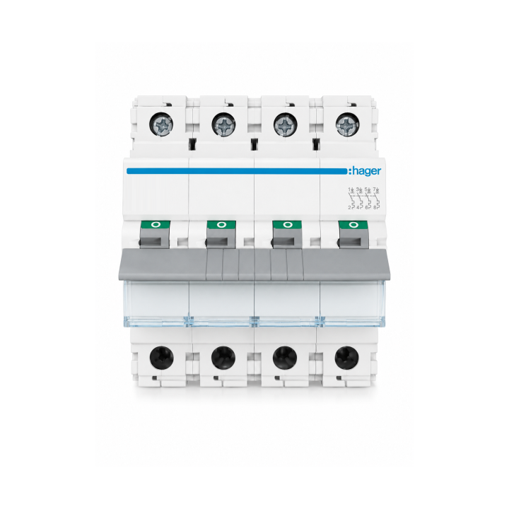 HAGER - Disjoncteur 4P - 10A - 25kA - Courbe D - 4M - Réf : NSN410