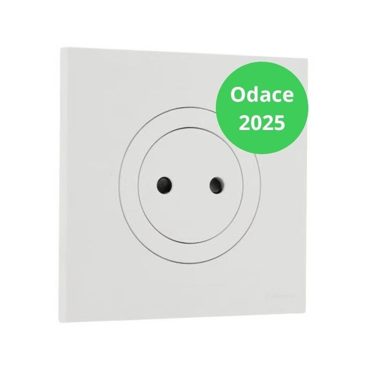 Schneider - Odace 2025 - Prise 2P affleurante + Plaque de finition - Blanc craie - Réf : S920033-P