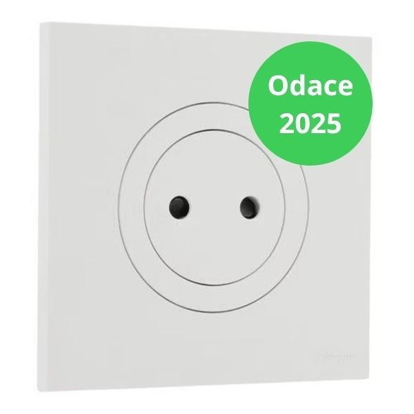 Schneider - Odace 2025 - Prise 2P affleurante + Plaque de finition - Blanc craie - Réf : S920033-P