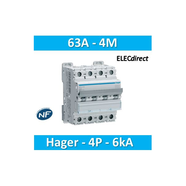 HAGER Disjoncteur HAGER  NFN463-4P 63A  6/10kA NEUF 