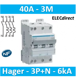 Hager - Disj.3P+N 6-10kA C-40A 3m - NFT840