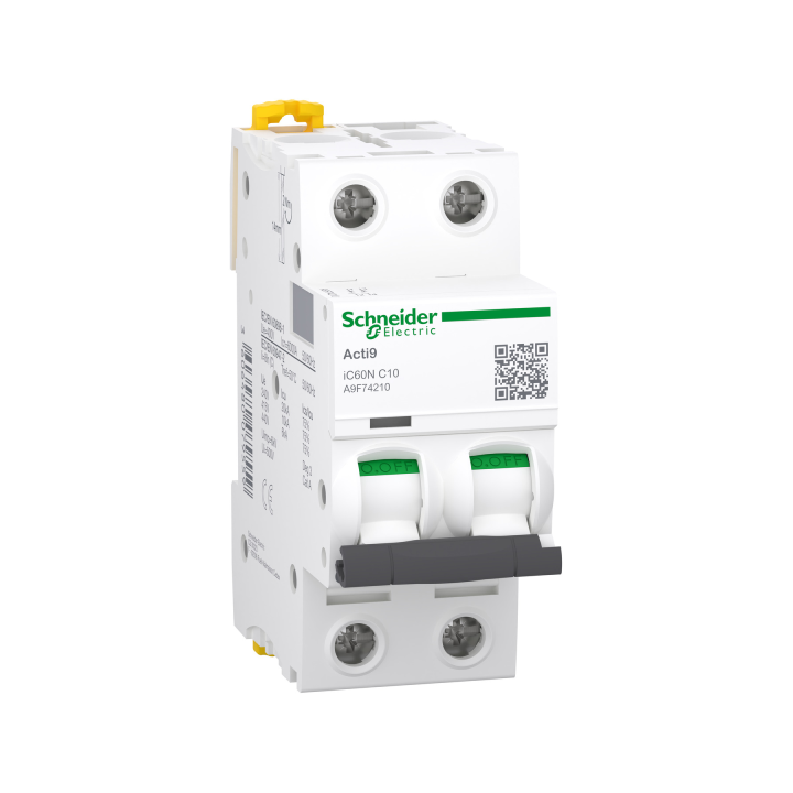 Schneider - Acti9 - IC60N - Disjoncteur - 2P - 10A - 6000A/50kA - courbe C - Réf : A9F74210