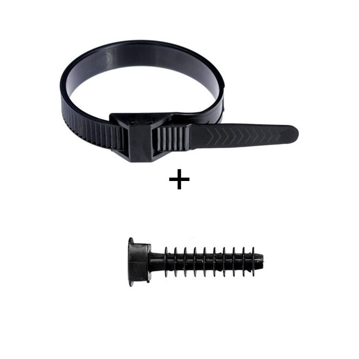 Ram - Collier de fixation nylon - noir - 360x9 + Embase D.8mm - Collier x100 (59136) +Embase x100 (59230)