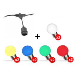 GTV Lighting - LOT - Guirlande de jardin - 10m - avec Ampoules couleurs - 220-240V - Réf : LOT3254