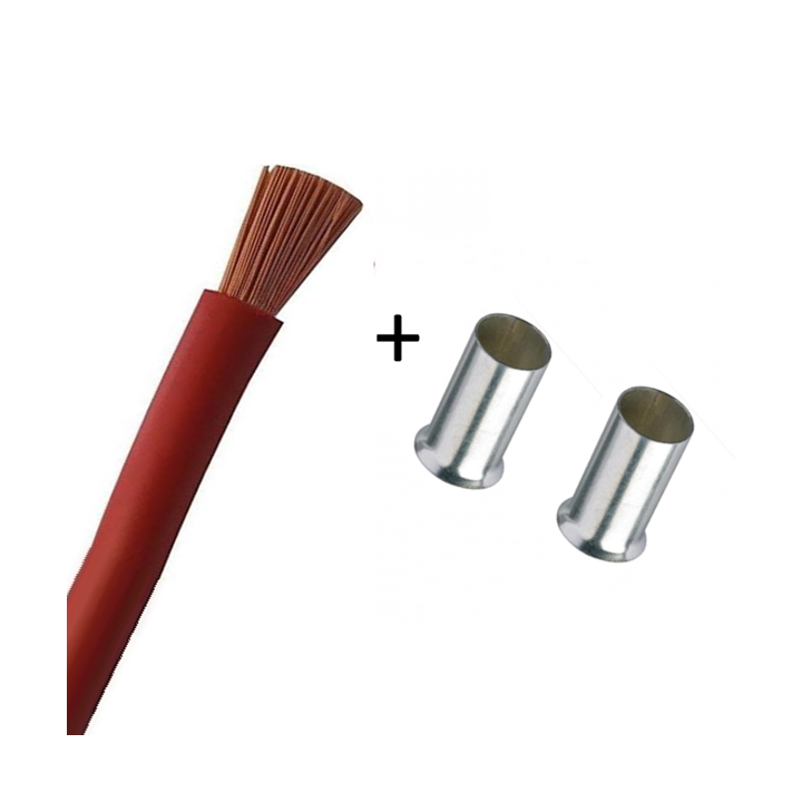 Cordon de 0.80M de 16mm² souple Rouge + Embout - Réf : VK16ROUGE80CM