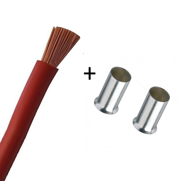 Cordon de 0.80M de 16mm² souple Rouge + Embout - Réf : VK16ROUGE80CM