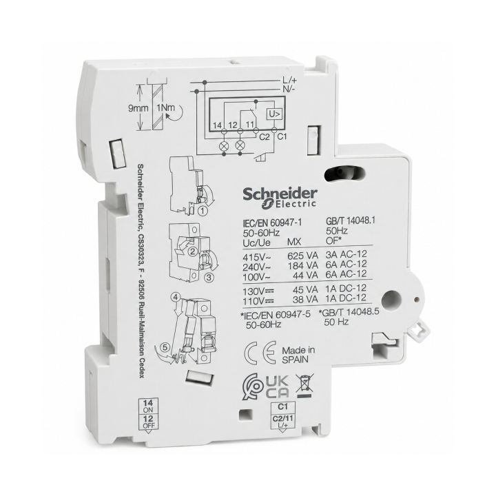 Schneider - MX+OF déclench. à émission tension + contact aux. 100-415VCA 110-130VCC - Réf : A9N26946